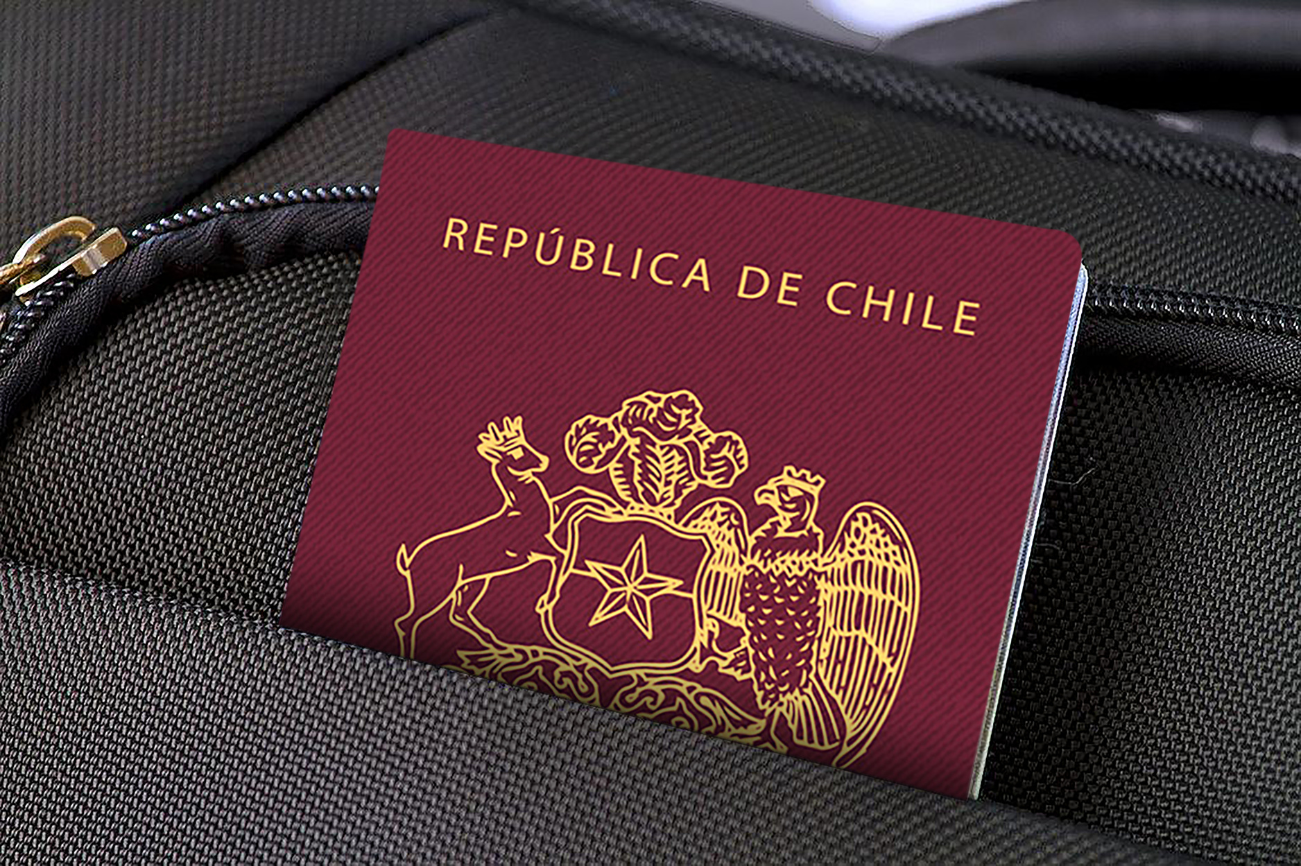 Close up of Chile Passport in Black Suitcase Pocket
